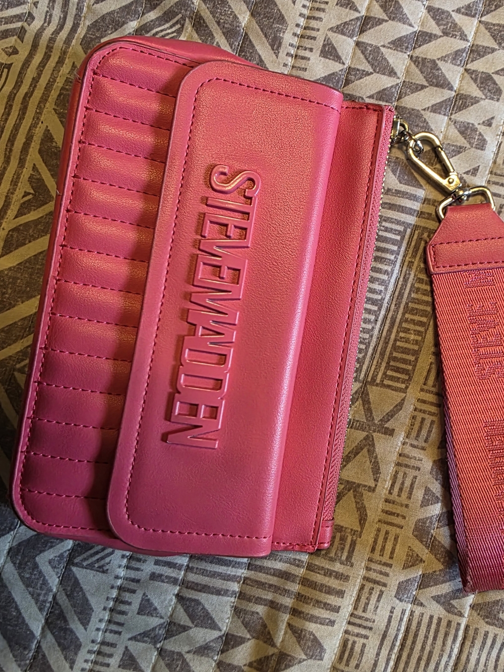 Steve Madden Hot Pink Foldover Card Wallet with Detachable Strap